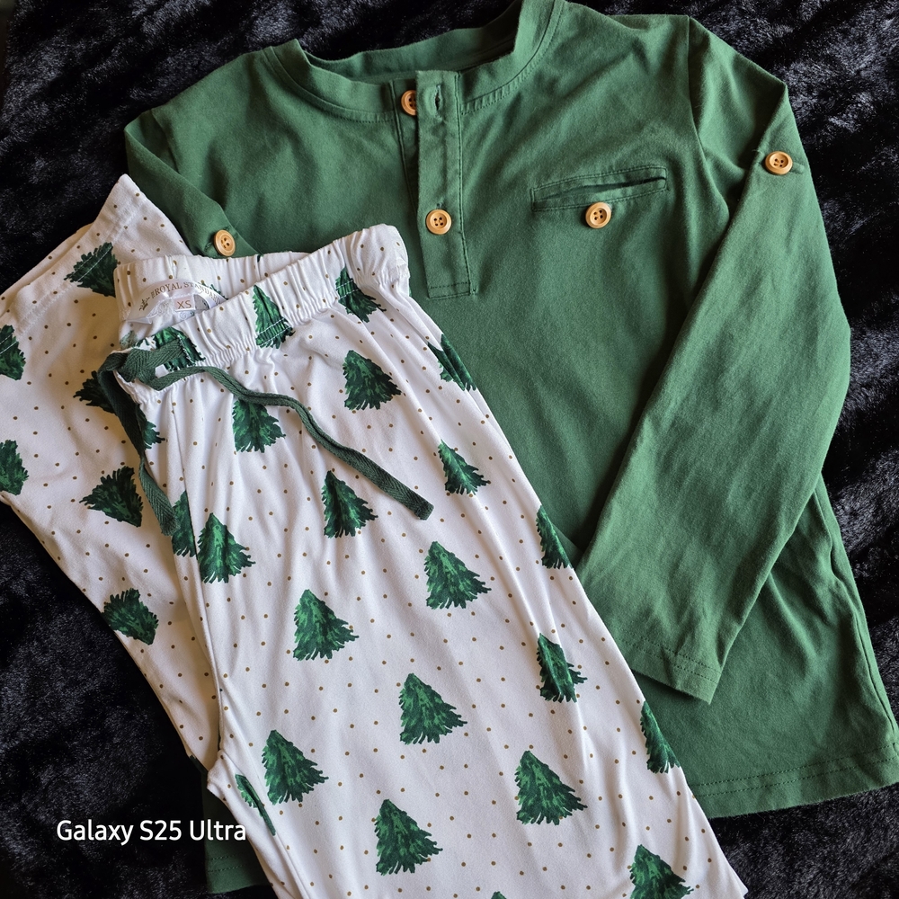 Festive Green and White Kids Pajama Set